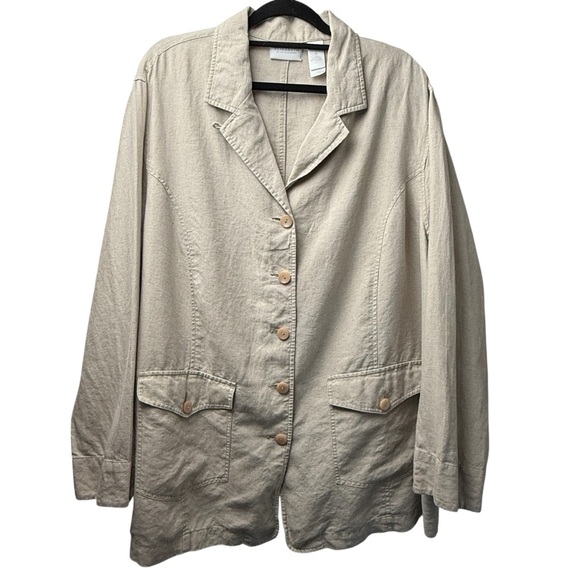 100% Linen Blazer VTG Liz Claiborne 5 Button Womens 18 /XL Beige Preppy Career - Picture 1 of 9